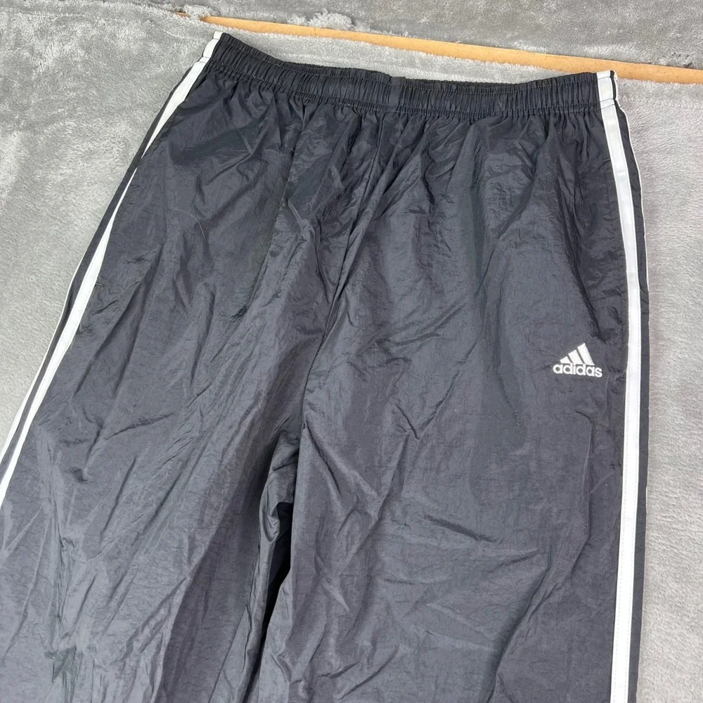 VTG Adidas Track Pants Mens Large Black Striped Nylon Ankle Zip Athletic Warmup